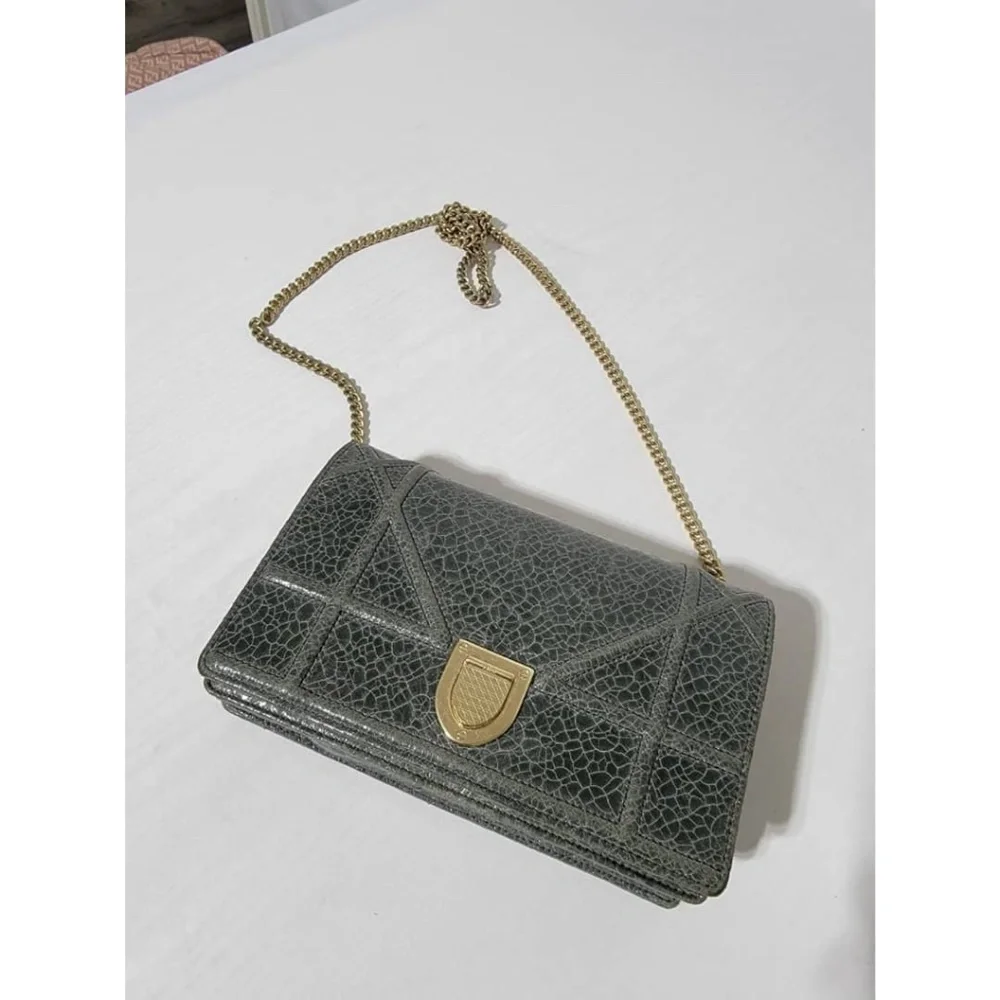 Authentic CHRISTIAN DIOR Metallic Brushed Calfskin Diorama Wallet on Cha… - Picture 8 of 16